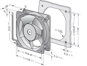 Ventilador Axial Compacto de 4414FM, 24V, 2.4CFM, 12cm, 3.1W, 140m3/h, 119X119X25.4mm, para Equipos Médicos, Telecomunicaciones e Informática - Product Image 2