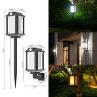 Lampe solaire de jardin étanche IP65 à batterie lithium, 3 couleurs, avec détecteur de mouvement et port Type-C pour pelouse extérieure