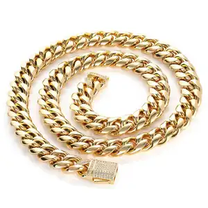 Modische Hip-Hop-Schmuck 10/12mm Herren klobige 18k Goldplattierung Edelstahl-Halsband kubanische Kette