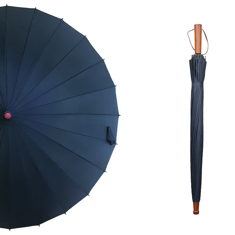 SD Wholesale Solid Wood Handle Umbrella Semi-Automatic 24 Bone strong windproof Long Handle Rainy Umbrella