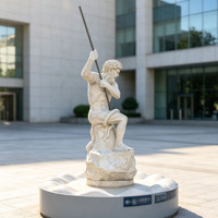 Sculpture de Dieu de la Mer en Pierre Naturelle sur Mesure pour Aménagement Paysager Extérieur sur le Thème de la Mythologie Européenne