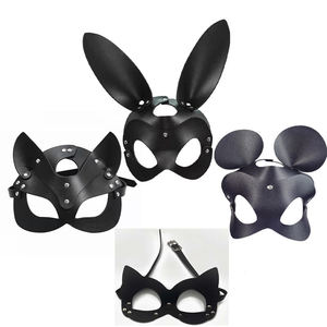 <span class=keywords><strong>Masque</strong></span> de renard en cuir PU noir pour cosplay, jeu pour adultes, Halloween, carnaval, mascarade, BDSM, bondage, bandeau sexy de lapin - Product Image 1