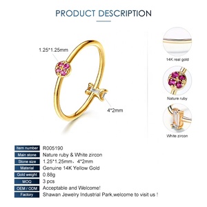 Trang Sức Vàng Vàng 14K Nhẫn <span class=keywords><strong>Ruby</strong></span> Tự Nhiên Đá Quý Màu Đỏ Có Thể Xếp Chồng Lên Nhau - Product Image 6