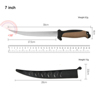Couteau à filet en acier inoxydable pour la pêche, coupe-ligne tressé avec étui en plastique, 4/5/7 pouces, couteau de chef de cuisine pour saumon