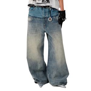 กางเกงยีนส์ผู้ชายทรงแบ็กกี้ขอบดิบสีต่างๆ สไตล์วินเทจ ขายส่ง คุณภาพสูง ผ้าฝ้าย ขอบขาดแต่งยับ ยืดได้ - Product Image 2