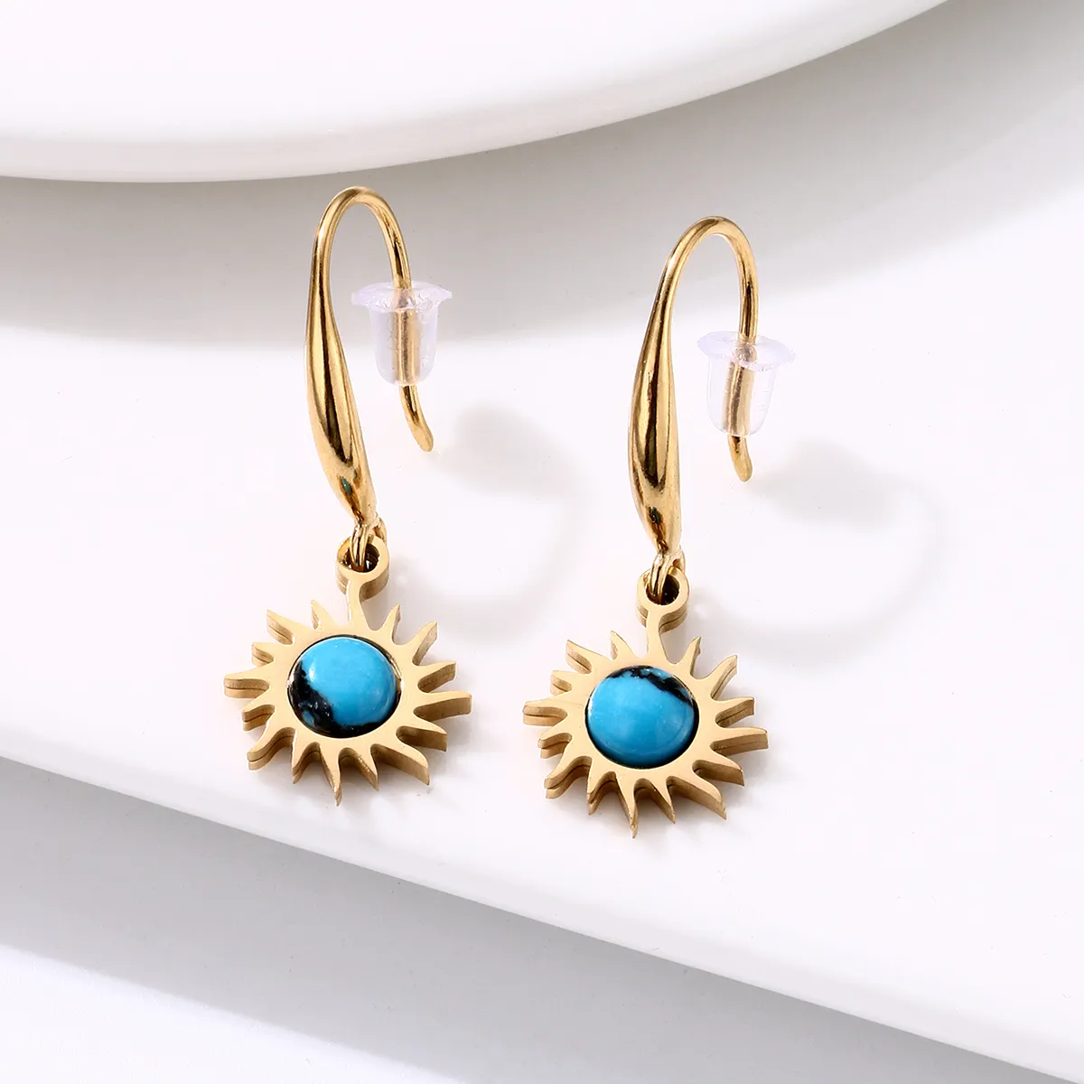 stainless steel earrings hoops sun shape in blue Gem earings women stainless steel light luxury hoop for women