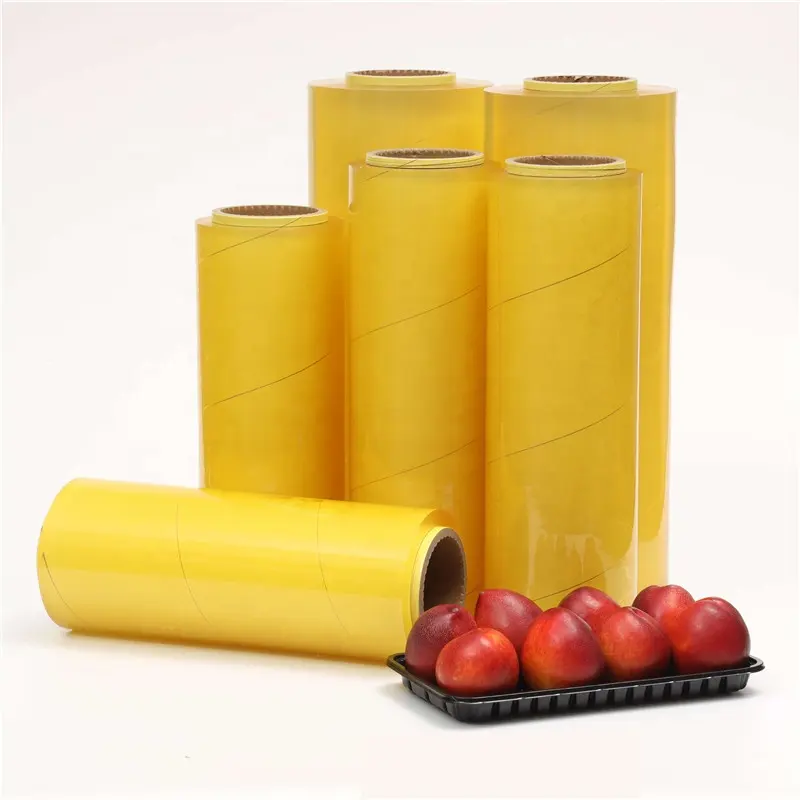 Boa transparente película aderente jumbo roll food grade PVC adere envoltório para pacote de alimentos