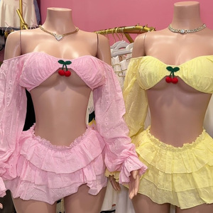 King Mcgreen Star Conjuntos de <span class=keywords><strong>2</strong></span> piezas Minifalda con volantes Top corto de manga larga Ropa de otoño Mujeres Cute Cherry Sexy Trajes de vacaciones - Product Image 3