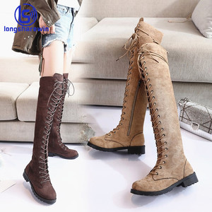 Sexy di nuovo arrivo delle signore di modo lungo scarpe lace up <span class=keywords><strong>donna</strong></span> stivali alti al ginocchio - Product Image 6