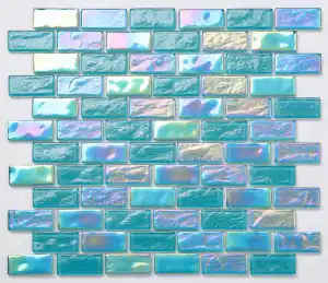 Блестящая Радужная Смешанная синяя стеклянная мозаичная плитка для бассейна