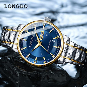Reloj de Pulsera para Hombre <span class=keywords><strong>LONGBO</strong></span> 83703, Marca de Venta Caliente, Diseño de Lujo con Diamantes Azules, Esfera Grande, Correa de Acero Inoxidable Dorado - Product Image 4