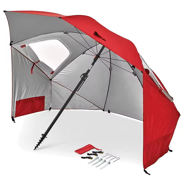 Hot Popular Customer Logo Print 8 Foot Vented SPF 50+ Manual Metal Sun & Rain Canopy Outdoor Beach Umbrella for Sports Events