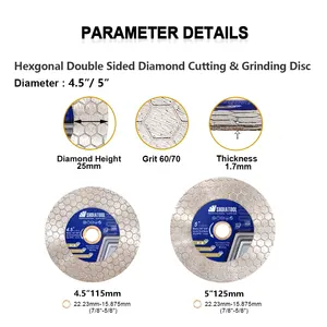 4 ''/115mm 5''/125MM disco de corte de diamante Hexagonal hoja de sierra de doble cara Rueda de corte para granito mármol azulejo mampostería