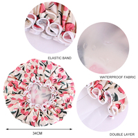 GTOP Vente en gros Logo personnalisé Grande taille Double couche imperméable Satin Bonnets de douche Bonnet de bain Cheveux PE Bonnet pour femmes