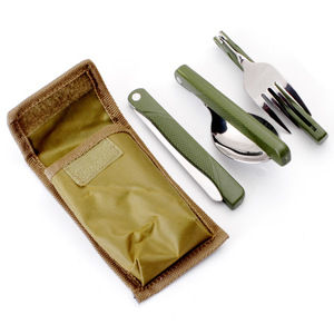 Juego de cubiertos portátiles de acero inoxidable de tres piezas para viajes al aire libre (cuchillo, tenedor, cuchara), juego de vajilla estilo occidental para estudiantes, con logo. - Product Image 3