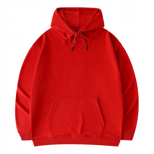 Sudadera con Capucha Roja para Hombre, Corte Holgado, Informal, Tejida, Color Sólido, con Bolsillo, Manga Larga, para Otoño 2027 - Product Image 1