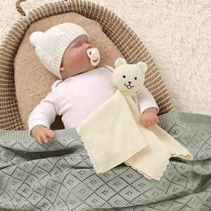 Manta de algodón suave para bebé, con diseño de conejo y oso, tejida, cálida, para calmar a bebés recién nacidos, niños y niñas, para dormir cómodamente a diario. - Product Image 4