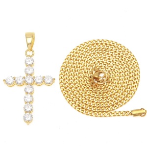 Collier chaîne en or CZ pour hommes et femmes, bijoux <span class=keywords><strong>avec</strong></span> croix, en acier inoxydable, style musulman - Product Image 2