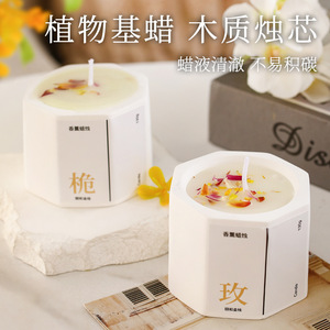 Scented Candle Plaster Cup Octagonal <b>Hand</b> <b>Casting</b> Long Lasting Fragrance Indoor Decor Minimalist Style Floral Plant Scent - Product Image 4
