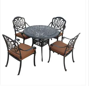 Tavolo da pranzo rotondo e sedie da giardino per esterni in alluminio pressofuso per barbecue