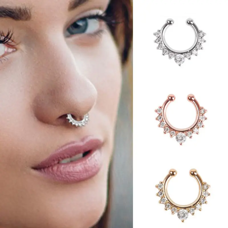 Оптовая продажа, дешевое модное хирургическое цветное блестящее циркониевое кольцо для носа без пирсинга, кольцо для носа для женщин и девушек
