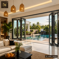 Fenêtre pliante horizontale pour salon et terrasse extérieure, en aluminium à rupture de pont thermique 5+20A+5, faible émissivité, insonorisée, étanche et anti-ouragan