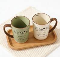Mug à café en porcelaine écologique et mignon, avec poignée, motif peint à la main, compatible micro-ondes et lave-vaisselle, avec cuillère incluse, cadeau idéal pour
