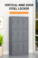Casier vestiaire métallique gris foncé à 9 portes avec serrure à clé, armoire de présentation pour salle de sport