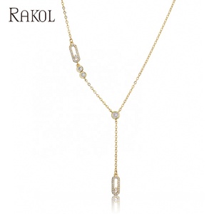 RAKOL NP5006 nuevo chapado en oro para mujer Simple moda S collar de circón de plata pura - Product Image 3