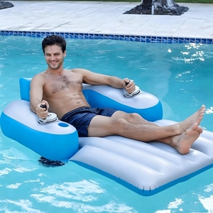 Flotador Inflable para Piscina de PVC, con Dos Hélices y Portavasos, para Adultos, para Piscina, Playa, Verano, Color Azul - Product Image 5