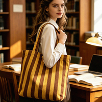 Sac fourre-tout en toile à rayures verticales personnalisées, grande capacité, sac à bandoulière, vente en gros d'usine, faible MOQ, sac de shopping en toile pour usage quotidien