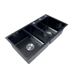 Évier <span class=keywords><strong>de</strong></span> cuisine double en acier inoxydable artisanal épaissi à texture <span class=keywords><strong>de</strong></span> grain <span class=keywords><strong>de</strong></span> <span class=keywords><strong>riz</strong></span>, design moderne à <span class=keywords><strong>trois</strong></span> trous - Product Image 5