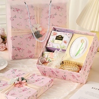 Boîte cadeau élégante en carton de papier spécial, de forme carrée, avec motif floral, pour l'emballage de rouge à lèvres, de parfum, de cosmétiques, ruban, fleur