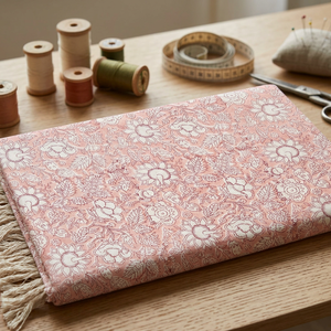 Tissu en coton 100% rose pâle uni, tricoté, motif floral Jaipur, pour la confection de robes pour femmes et filles - Product Image 3