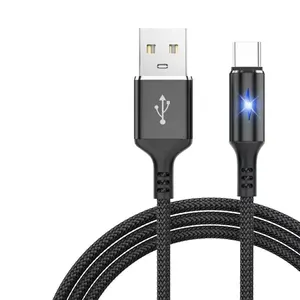 nylon braid date cable with led flash lights 66W super fast charge cord factory price
