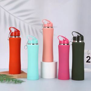 Portable Travel Insulated Thermos <b>Cup</b> 600ml 750ml Stainless Steel Vacuum Sports Bottle <b>With</b> <b>Straw</b> Nozzle <b>Lid</b> Carabiner Buckle - Product Image 3