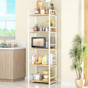 Five Tier Wood Storage Rack With <b>Microwave</b> Oven Shelf For Kitchen Minimalist Standing Type Multifunctional Organizer - Product Image 3
