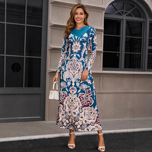 بيع بالجملة عبر الحدود أزياء أنيقة المرأة المطبوعة فستان الشيفون بأكمام طويلة طول الكلمة الأزهار الإمبراطورية فستان عارضة - Product Image 4