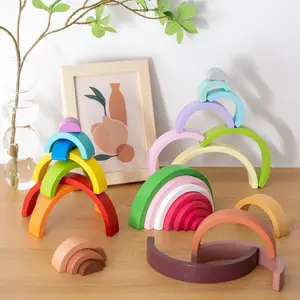 Children's Girls' Educational Rainbow Building Blocks Wooden Splicing Stacking With Music Enlightenment Baby Companions