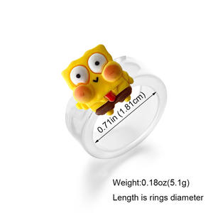 Q versión lindo dibujos animados Bob Esponja y Patrick cangrejo anillo resina de moda acrílico para Boss pequeño <span class=keywords><strong>gusano</strong></span> joyería para niños hechos - Product Image 3