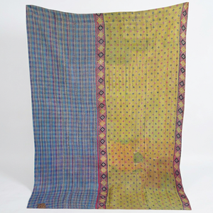 Hand Stitch Kantha <b>Quilt</b> Ethnic Stripe Reversible <b>Blanket</b> - Product Image 1