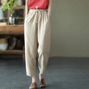 Women's Linen Harem Pants High Waist Loose Fit Solid Color Breathable Casual Nine Point Pants Summer Style - Product Image 4