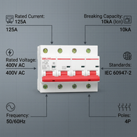 Interruptor Automático Miniatura (MCB) Tipo C DZ47-125 4P para Riel DIN, Interruptor de Aire 63A 80A 100A 125A, Capacidad de Ruptura 10kA, Protección IP20