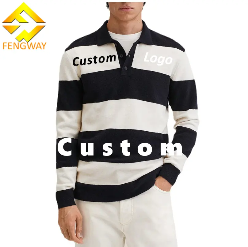 Fengway Custom Men Knitted T-Shirts Fall Fashion Striped Print Shirts Long Sleeve Knitted Polo Shirt For Men