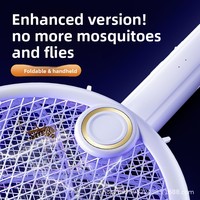 Raquette électrique anti-moustiques pliable 2-en-1 avec lampe anti-moustiques et attraction automatique des moustiques, tue-moustiques électrique domestique