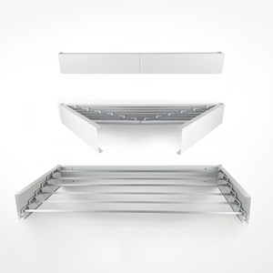 Séchoir à linge mural extensible noir et blanc en métal et plastique, compact pour intérieur/extérieur, pour le rangement et l'emballage de vêtements - Product Image 1