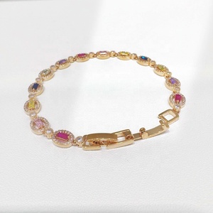 Bracelet classique géométrique en argent sterling 925, plaqué or, zirconias colorées, style tennis, pour filles, idéal pour les soirées. - Product Image 3