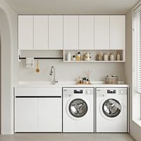 Meuble de buanderie moderne en aluminium spatial pour balcon, avec double lave-linge et sèche-linge, évier et lavabo personnalisés, 2,3 m x 60 cm