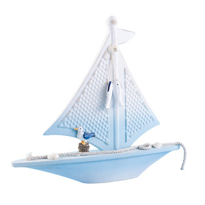 Mediterranean Sailboat Model Light Blue MDF <b>Tabletop</b> Decor Indoor Home Decor - Product Image 4