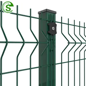 European Style Green Powder coated Triangle Bending Welded Wire Mesh Fence 3D Curvy Fence